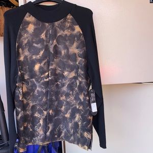 New Mens printed real leather and silk shirt, satin lining